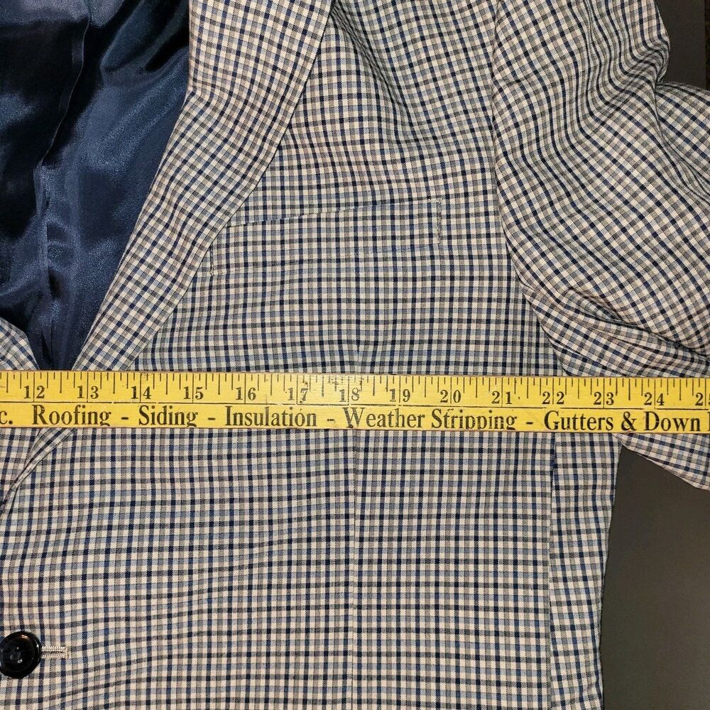 Tommy Hilfiger Blazer Mens 46L White Blue Gray Tattersall Check Plaid Jacket - Picture 4 of 11